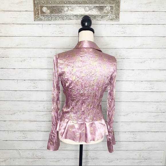 SLB Purple Gold Metallic Button Up Blouse - Picture 2 of 7